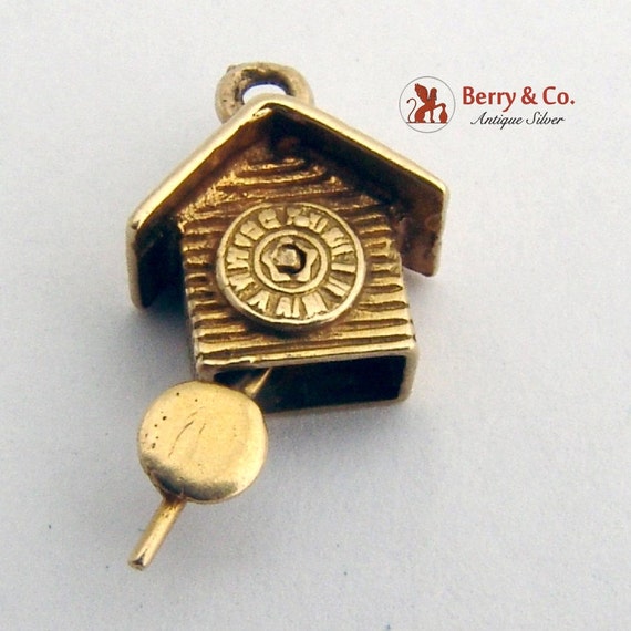 Vintage Cuckoo Clock Charm 14 K Gold - image 1