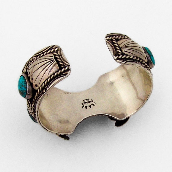 Tribal Cuff Bracelet Watchband Turquoise Sterling… - image 3