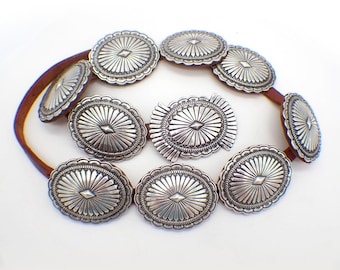 Native American Concho Belt Sterling Silver Leather