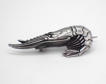 Shrimp Form Brooch Pin Sterling Silver