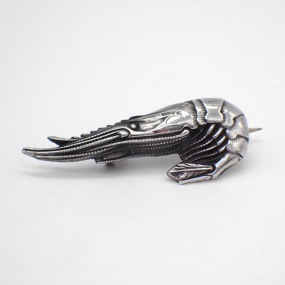 Shrimp Form Brooch Pin Sterling Silver