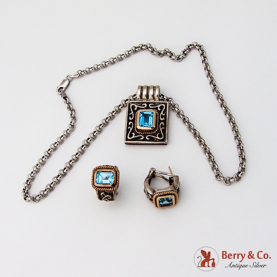 Rectangular Pendant Necklace Earrings Sterling To… - image 1