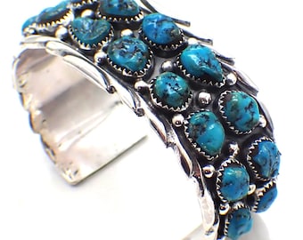 Navajo Old Pawn Cuff Bracelet Turquoise Sterling Silver