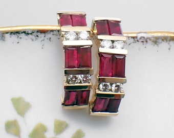 Ruby Diamond Earrings 14K Yellow Gold Screw Posts