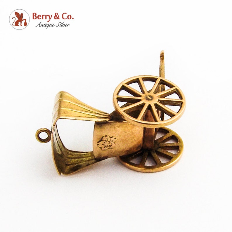 Pulled Rickshaw Movable Charm Pendant 14K Gold