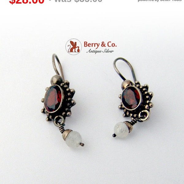 SaLe! sALe! Garnet and Moonstone Dangle Earrings Sterling Silver