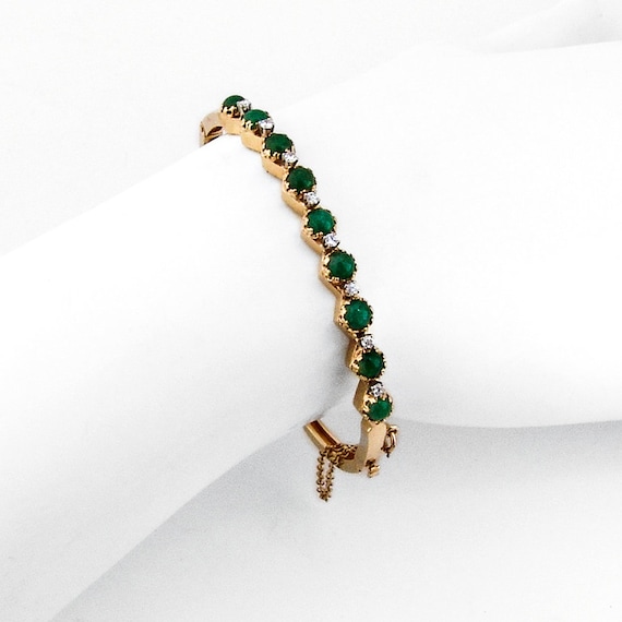 Bangle Bracelet Jade Diamonds 14K Gold - image 1