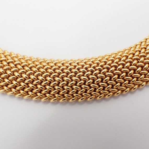 Wide Mesh Chain Necklace 18K Yellow Gold Italy - image 3