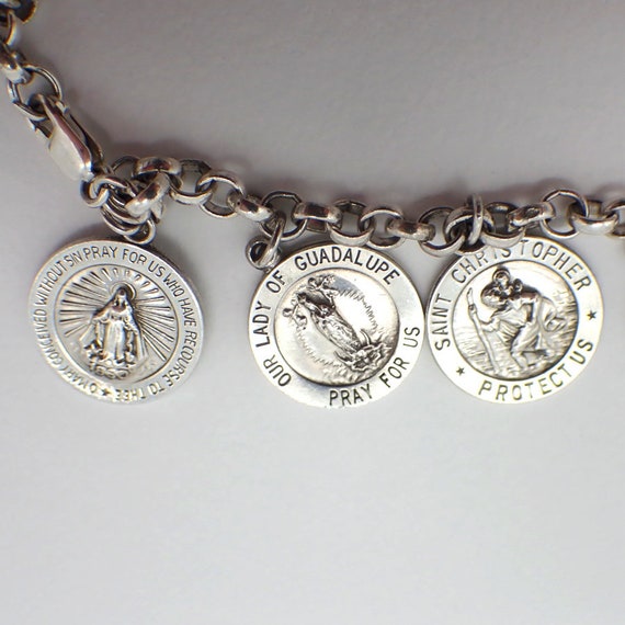 Religious 12 Saints Medallion Charm Bracelet Ster… - image 4