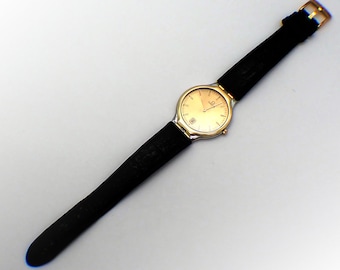 Omega DeVille Swiss Mens Watch Gold Dial 32mm Quartz