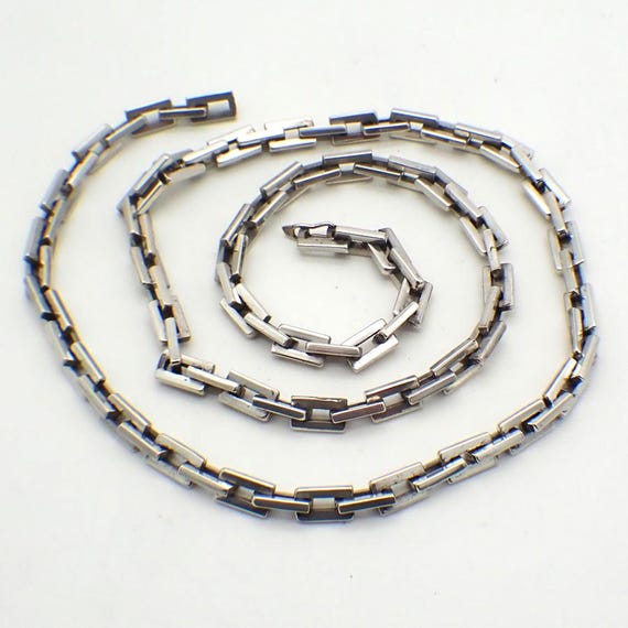 Rectangular Link Chain Necklace Sterling Silver - image 1