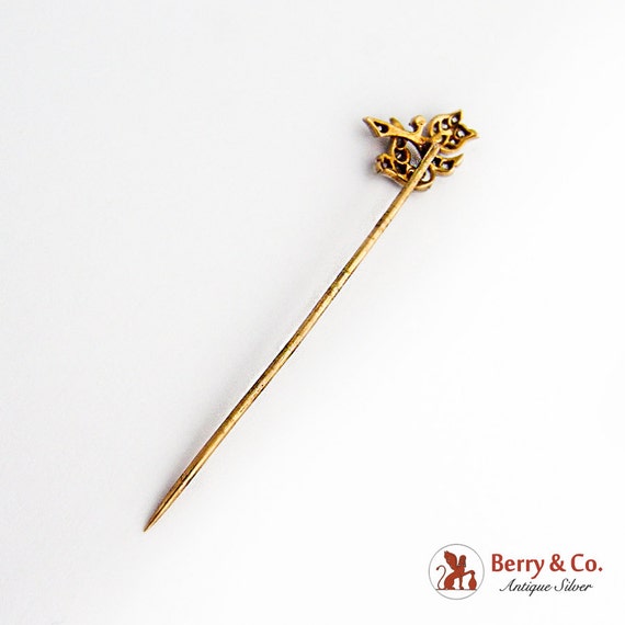 Art Nouveau Floral Diamond Stick Pin 14K Gold 1900 - image 3