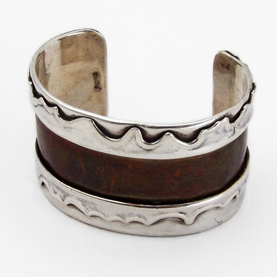 Mixed Metal Wide Cuff Bracelet Copper Sterling Si… - image 3