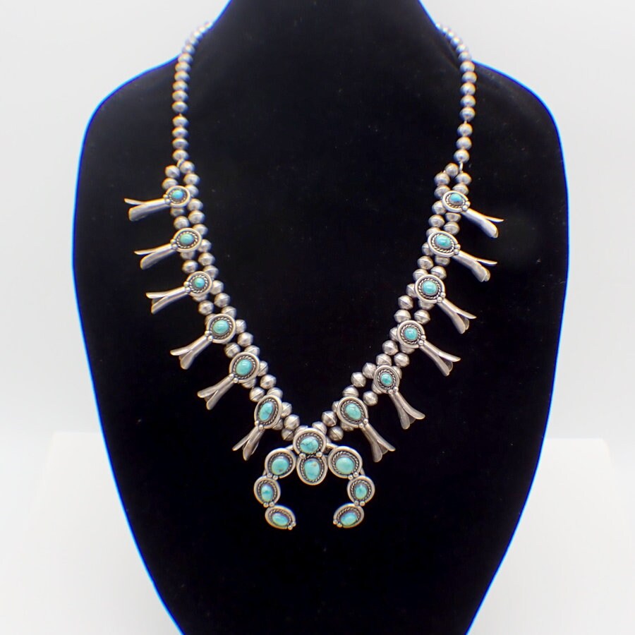 Sterling silver turquoise squash blossom necklace store
