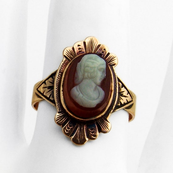 Antique Victorian Shell Cameo Ring 10 K Rose Gold - image 2