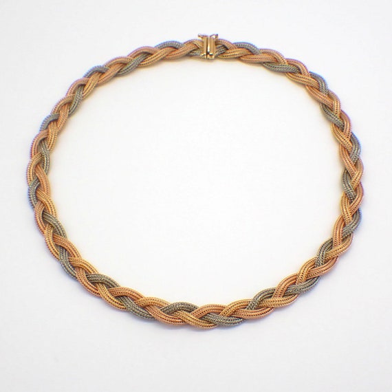 Tricolor Woven Design Chain Necklace 18K Gold - image 1