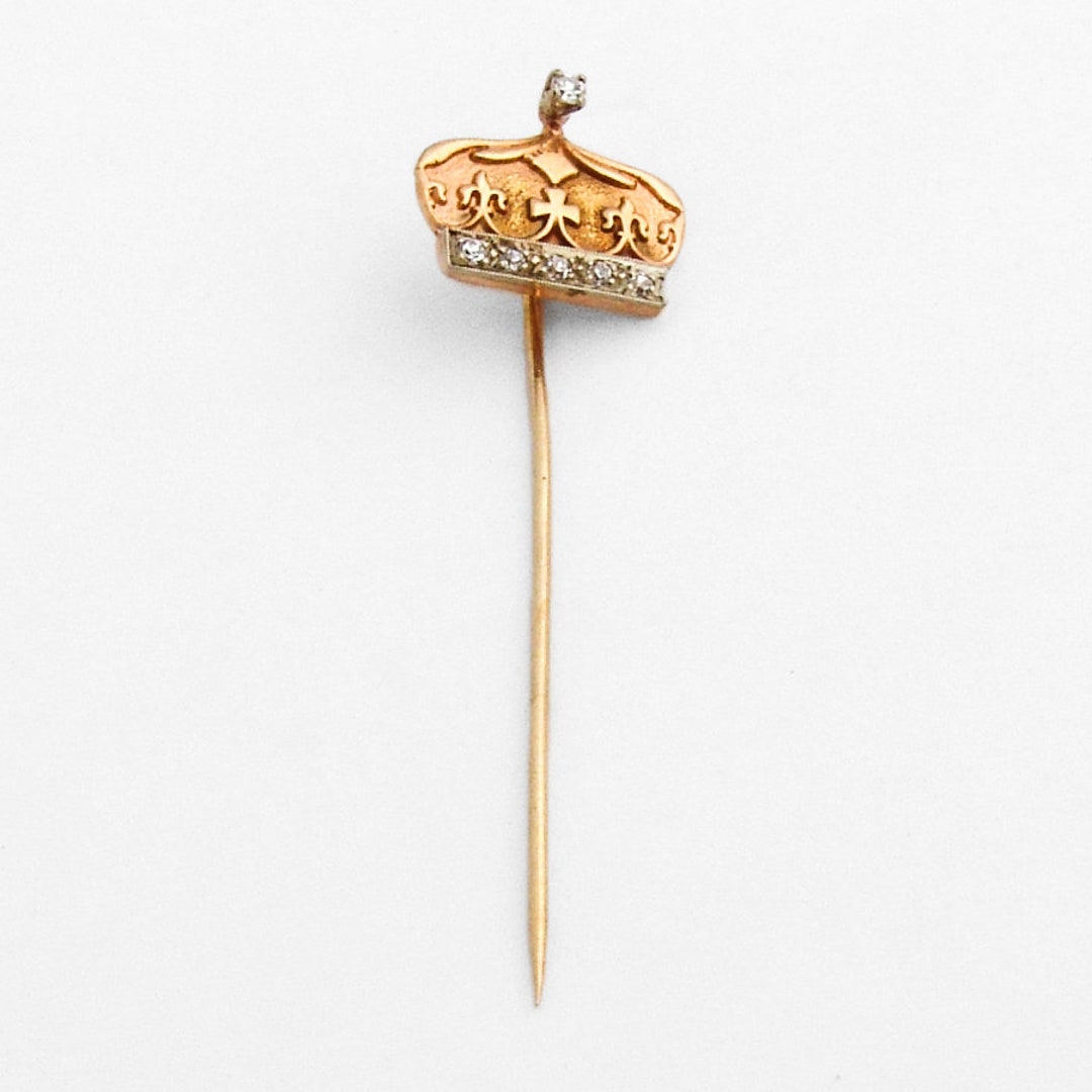 Crown Form Stick Pin Diamonds 14K Gold - Etsy