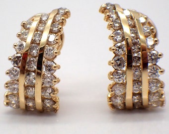 Diamond J Hoop Earrings 18K Gold