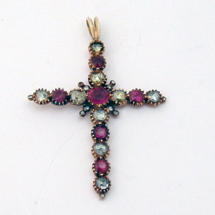 Georgian Cross Pendant Rose Cut Diamonds Rubies 14 K Gold - Etsy