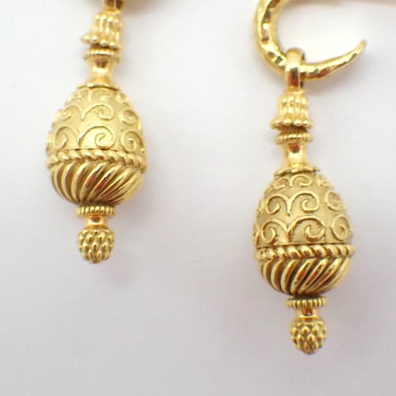 Ornate Ovoid Drop Earrings 18K Gold - image 2