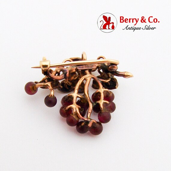 Garnet Grape Bunch Brooch Pin 14K Yellow Gold - image 3