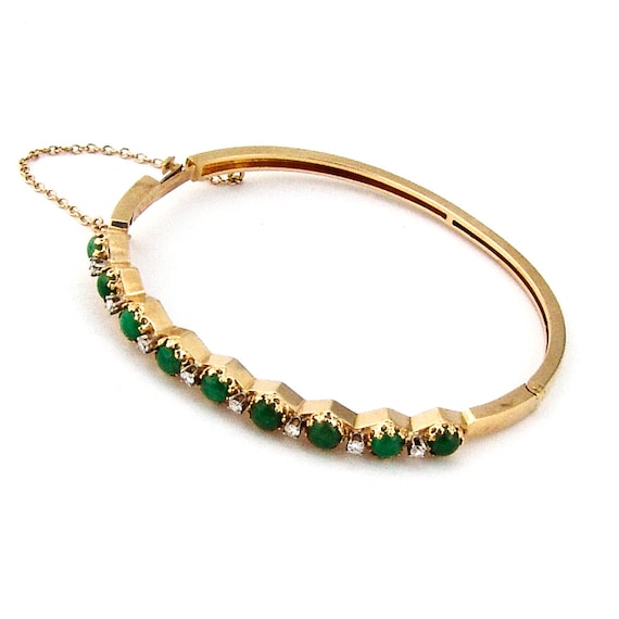 Bangle Bracelet Jade Diamonds 14K Gold - image 2