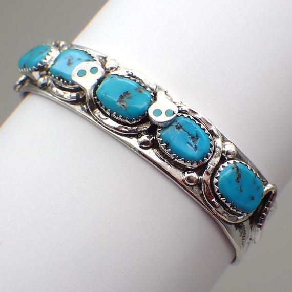 Effie Calavaza Zuni Snake Cuff Bracelet Turquoise Sterling Silver