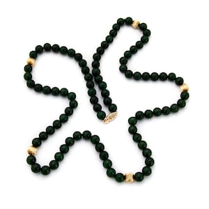 Nephrite Jade Bead Strand Necklace 14 K Gold