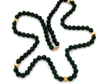 Nephrite Jade Bead Strand Necklace 14 K Gold