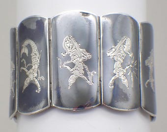 Siam Deity-paneelarmband Niello sterlingzilver Thailand