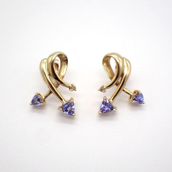 Tanzanite Earrings 10K Yellow Gold - image 2