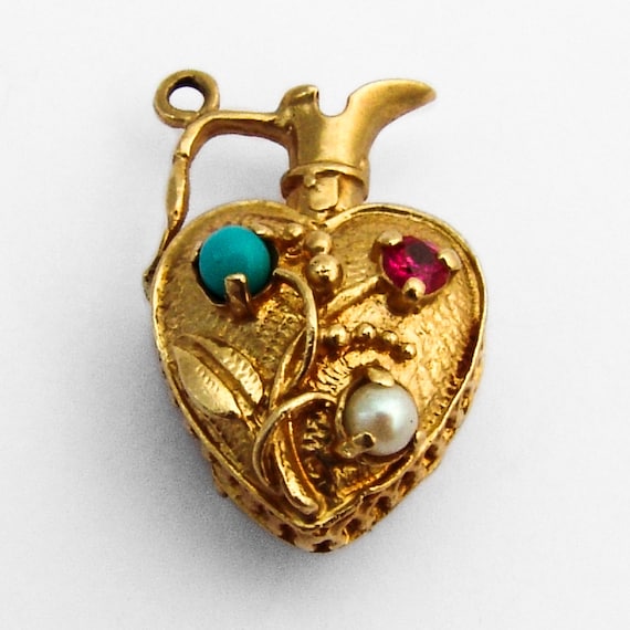 Jeweled Heart Form Pitcher Pendant 14 K Yellow Go… - image 2