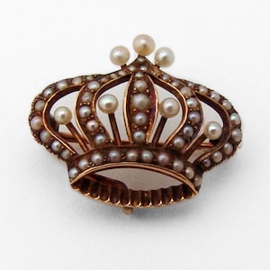Antike Kronen-Brosche 14K Gelbgold Rocailles
