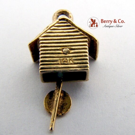 Vintage Cuckoo Clock Charm 14 K Gold - image 4