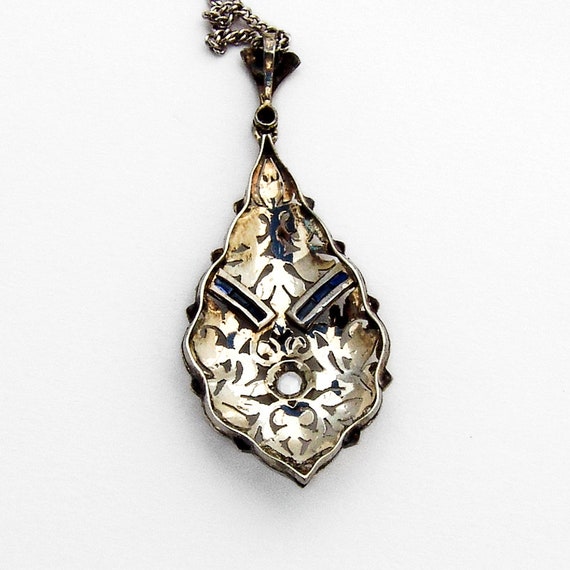 Art Deco Diamond Sapphire Pendant Chain Necklace … - image 5