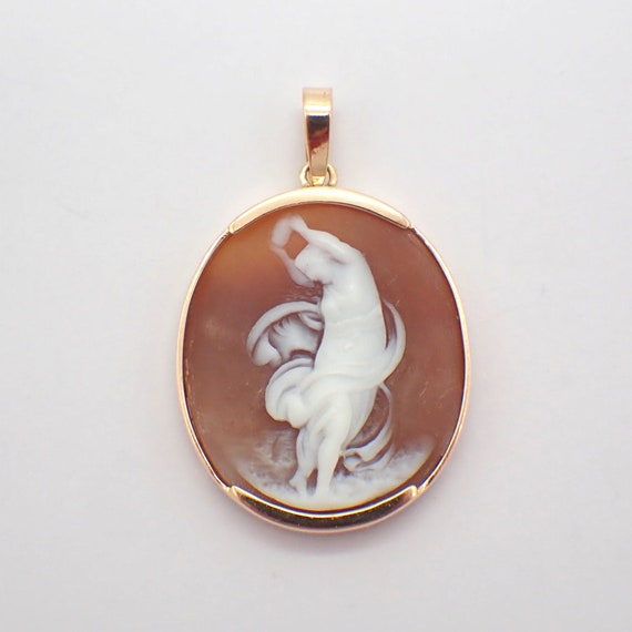 Shell Cameo Dancing Lady Pendant 14K Gold - image 1