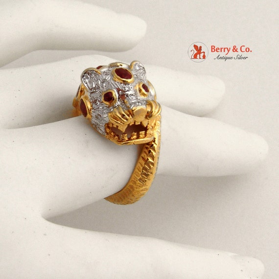 SaLe! sALe! 18K Gold Leopard Ring Rubies Diamonds… - image 2