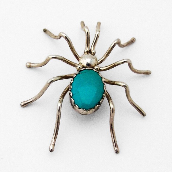 Turquoise Spider Brooch Sterling Silver