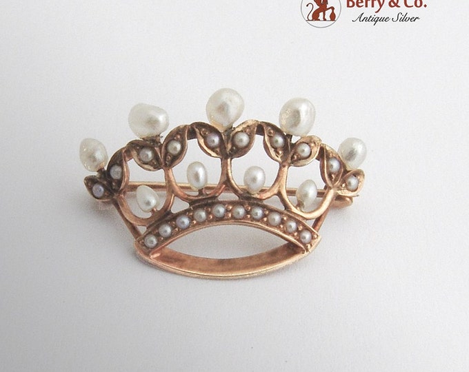 Vintage Crown Brooch 14 K Gold Seed and Baroque Pearls Etsy