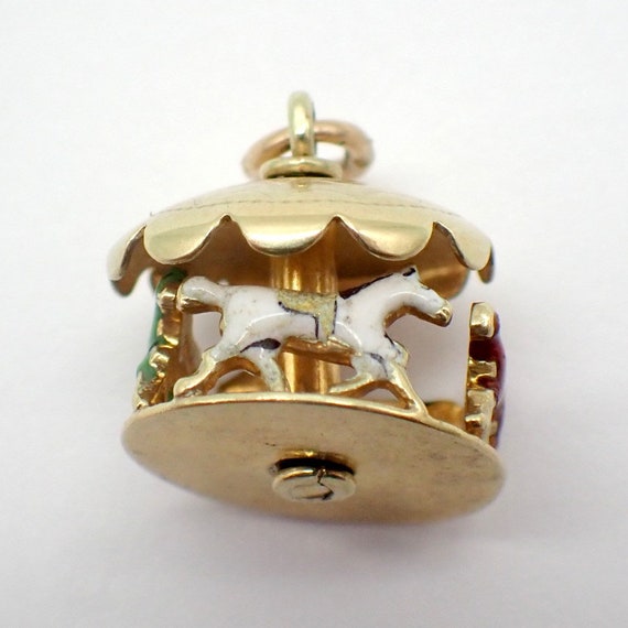 Merry Go Round Carousel Charm 14K Gold Multi Colo… - image 1