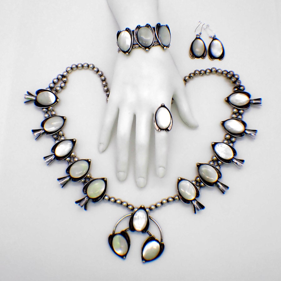 Squash Blossom Necklace Jewelry Set Sterling Silver Mother of