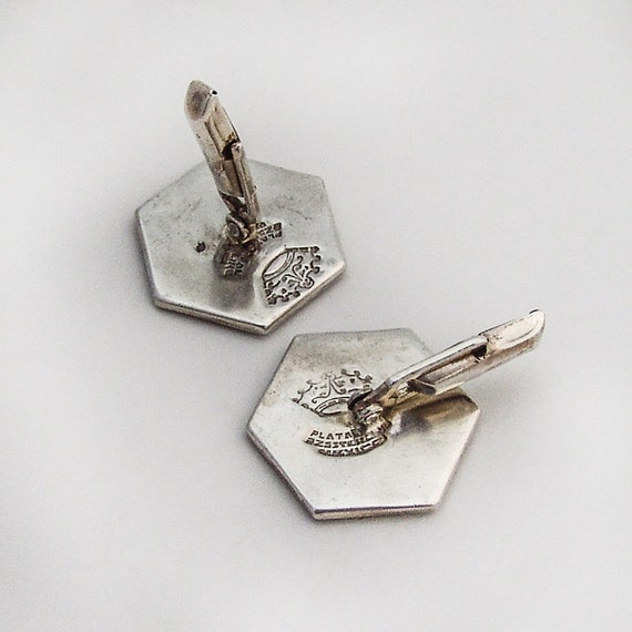 Gilt Mayan Calendar Hexagonal Cufflinks Sterling … - image 2