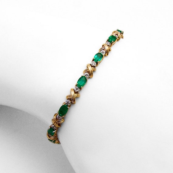 Emerald Diamond Tennis Line Bracelet 14 K Yellow G