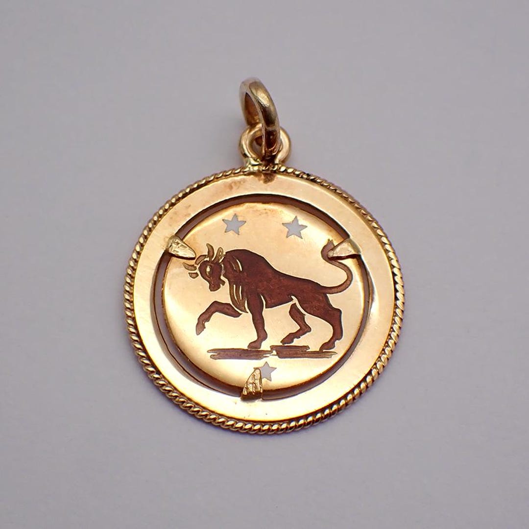 Taurus Charm Taurus Zodiac Charm Pendant 18K Gold Enamel - Etsy