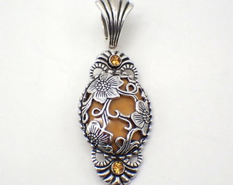 Carolyn Pollack Floral Pendant Jasper Sterling Silver Citrine Accents