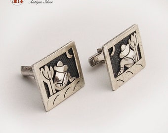 Plafina Sleeping Mexican Cufflinks Sterling Silver Handmade