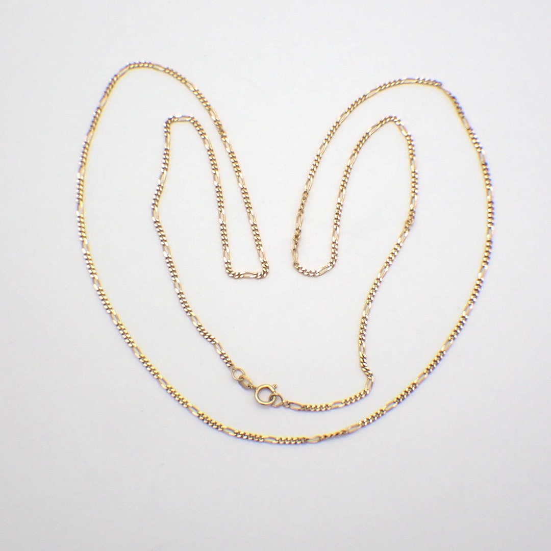 Figaro Chain Necklace 14K Yellow Gold Etsy