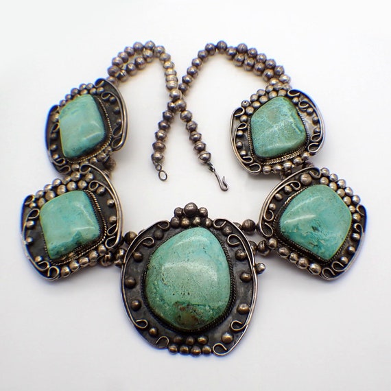 Navajo Turquoise Cabochon Necklace Sterling Silver