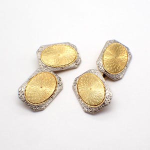 Engine Turned Cufflinks 14K Yellow and White Gold
