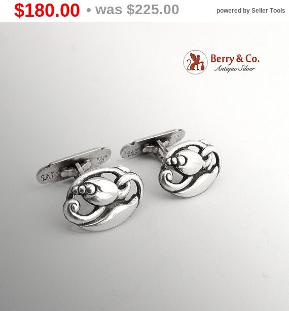 Scandinavian Ornate Oval Cufflinks 830 Silver - image 1